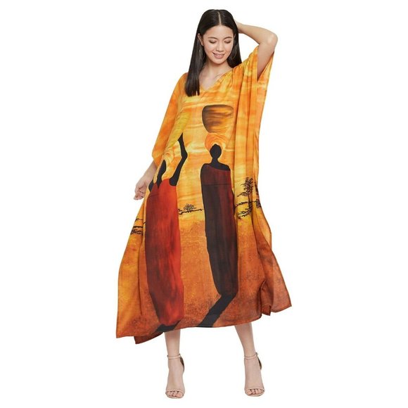 Gypsie Blu Yellow Lady Tribal Long Caftans Dress Kimono Sleeve for Evening Wear - Picture 3 of 8